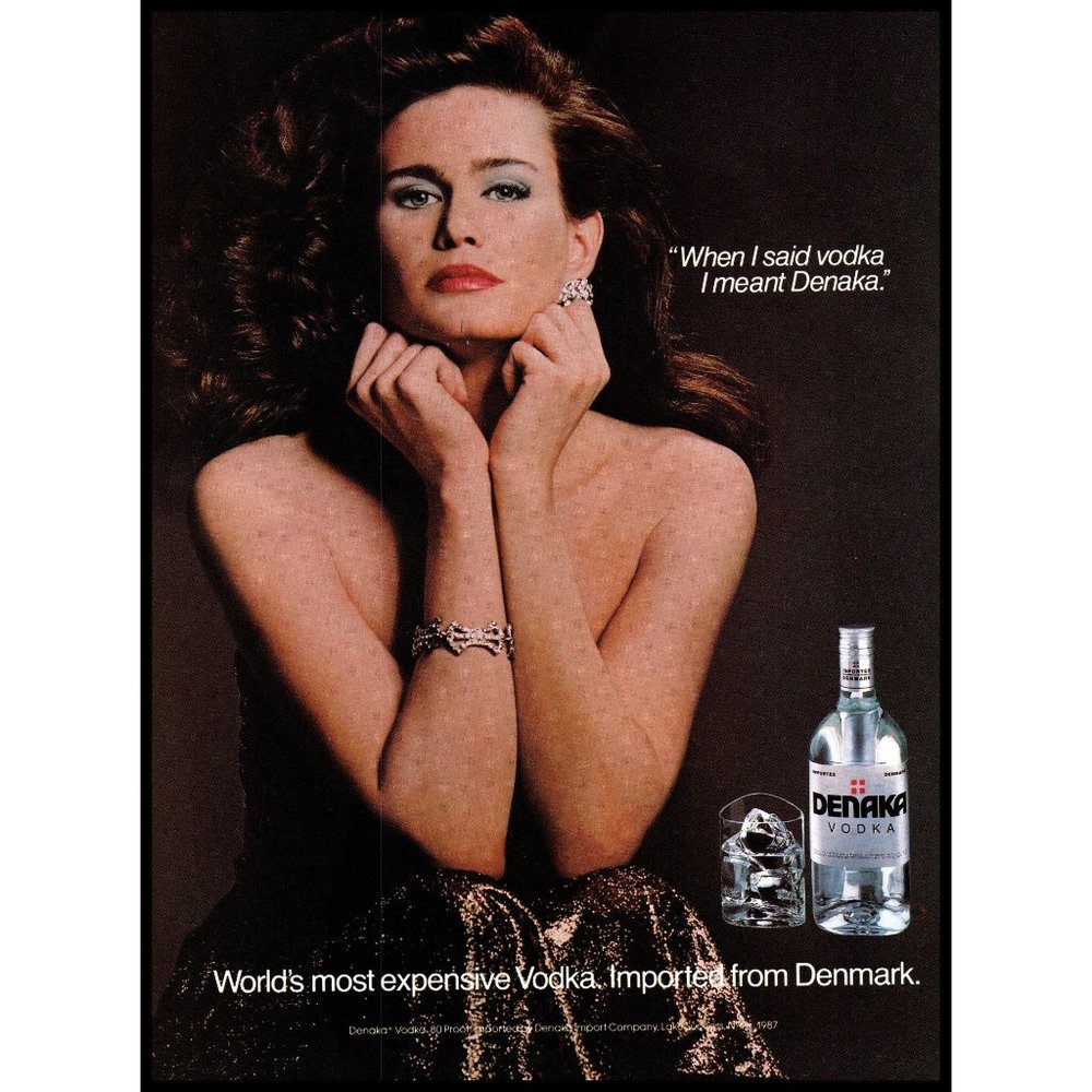 1987 Denaka Vodka Vintage Print At Danish Denmark Brunette Formal Dress Wall Art